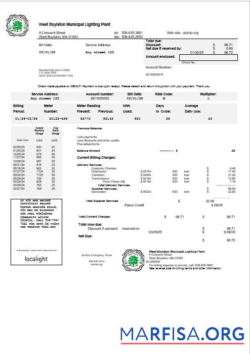 Downloadable USA West Boylston business utility bill template in Word and PDF formats